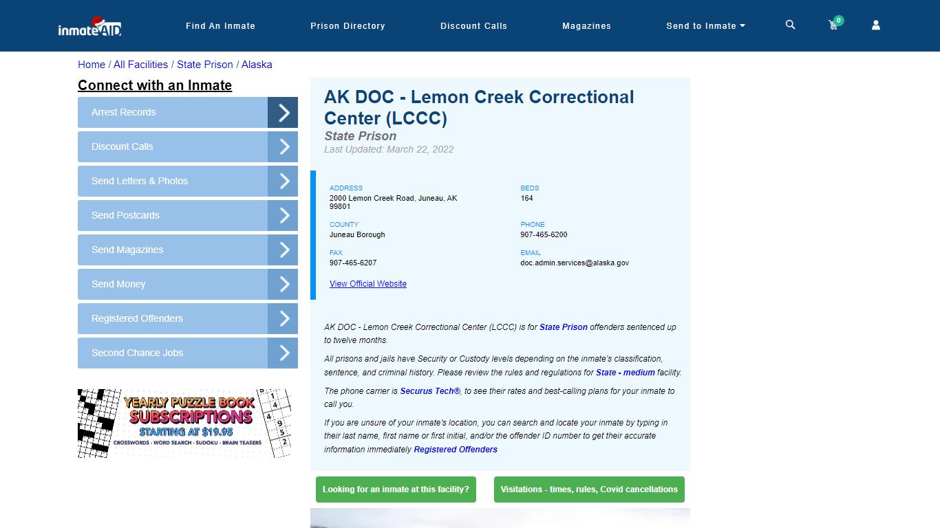 AK DOC - Lemon Creek Correctional Center (LCCC) & Inmate Search ...