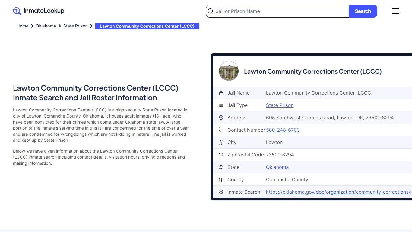Lawton Community Corrections Center (LCCC) Inmate Search, Jail Roster ...