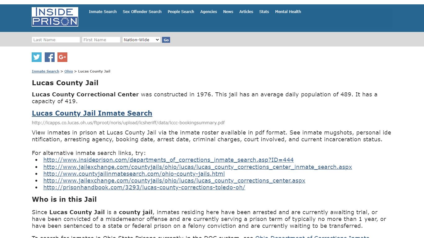 Lucas County Jail - Ohio - Inmate Search - Inside Prison